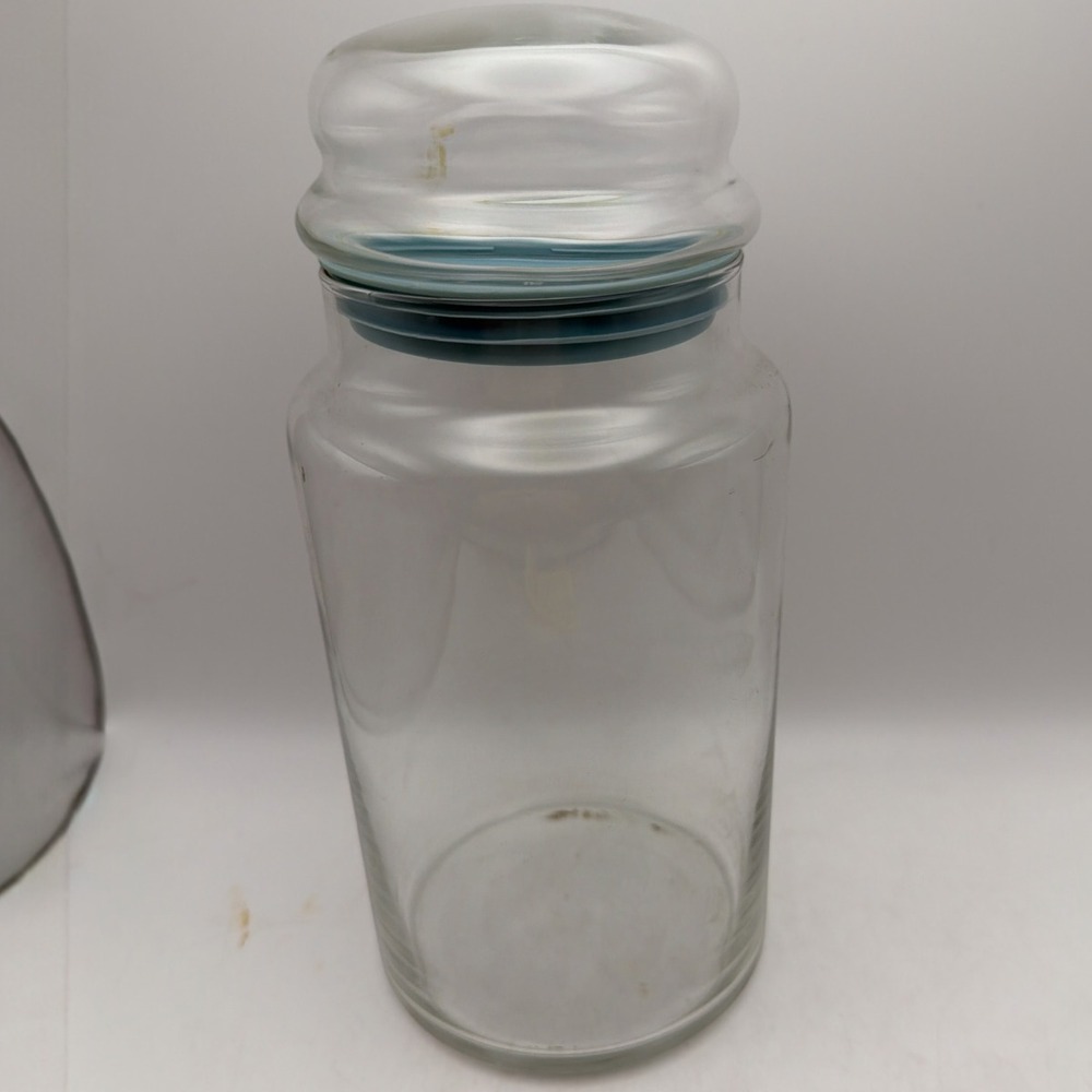 Apothecary Jar 4" W/Stoppers Vintage Clear Glass EUC 3 7/8" X 8 1/4"H